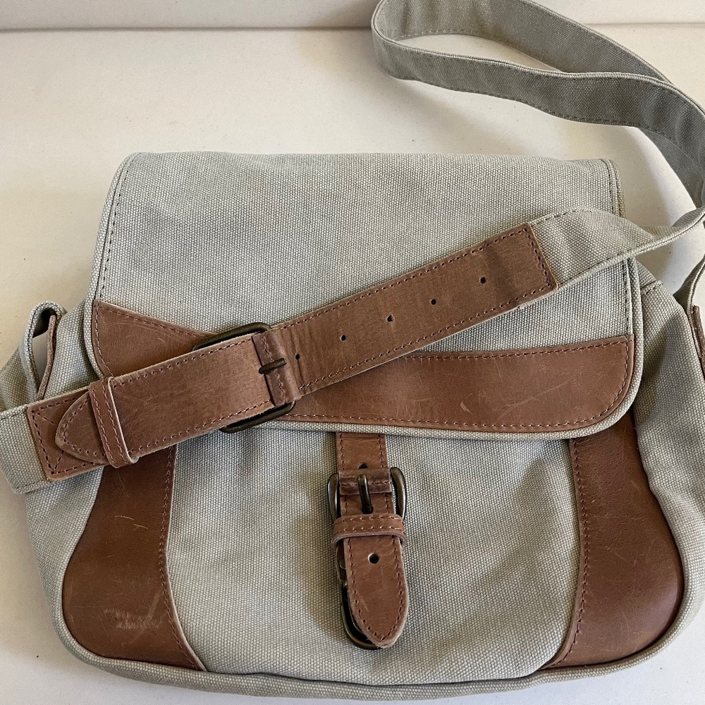 L.L. BEAN canvas and leather shoulder bag